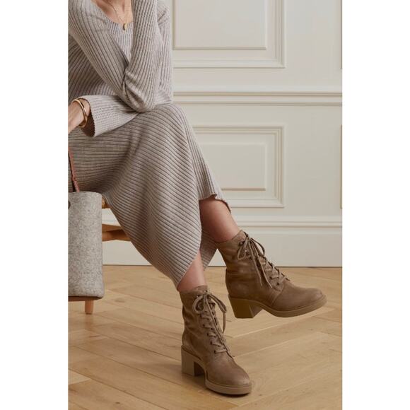 Gianvito Rossi Foster 45mm Suede Lace Up Boots in Beige - Picture 1 of 16